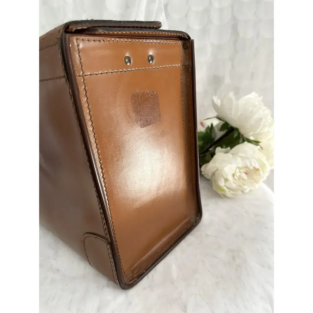 Vintage 50s Brown Leather Briefcase Attaché Case With 2 Keys Home Decor Legal